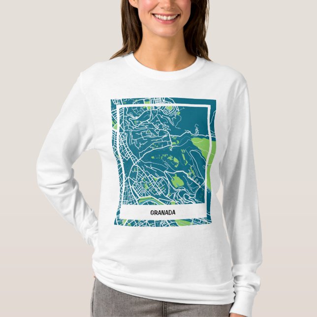 Camiseta mapa minimalista Granada - Verde-Azul (Anverso)