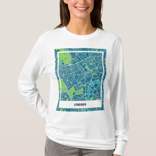 Camiseta mapa minimalista Londres  - Azul-verde (Anverso)