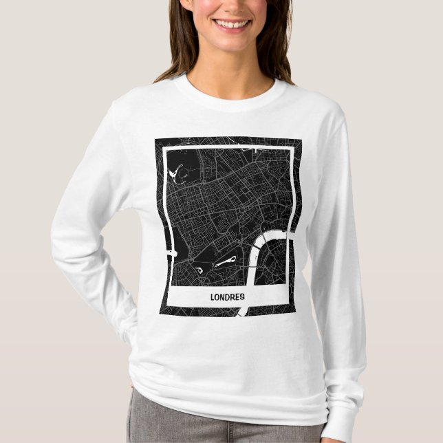 Camiseta mapa minimalista Londres  - Negro-blanco (Anverso)