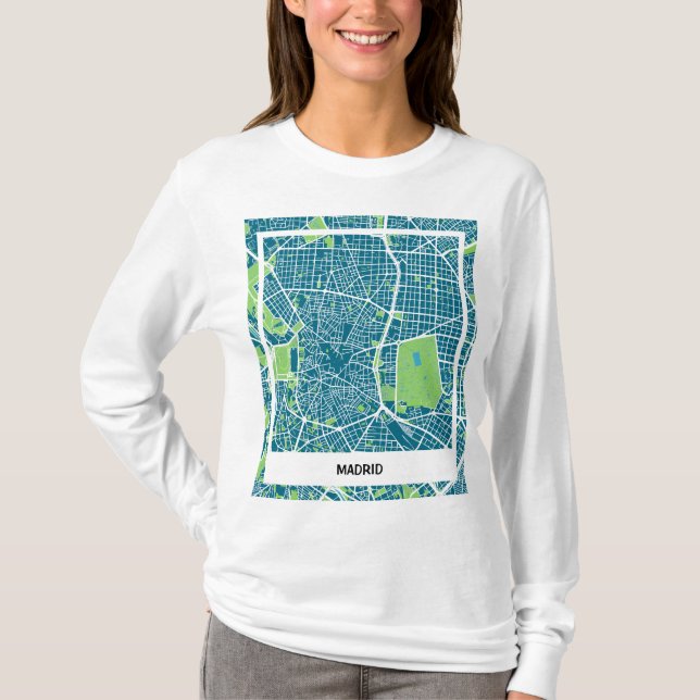 Camiseta mapa minimalista Madrid - Azul-verde (Anverso)