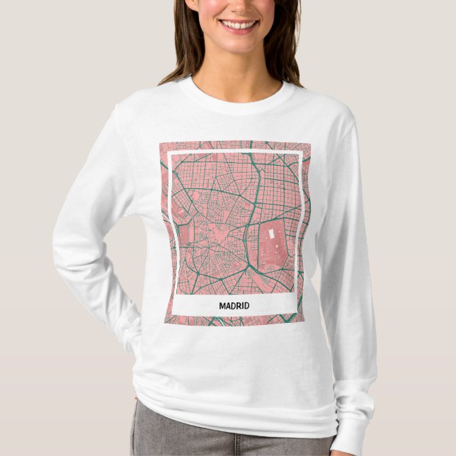 Camiseta mapa minimalista Madrid - Rosa-verde (Anverso)