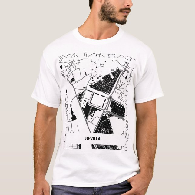 Camiseta mapa minimalista Sevilla - Blanco-negro (Anverso)