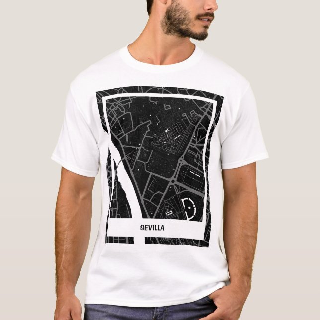 Camiseta mapa minimalista Sevilla - Negro-blanco (Anverso)