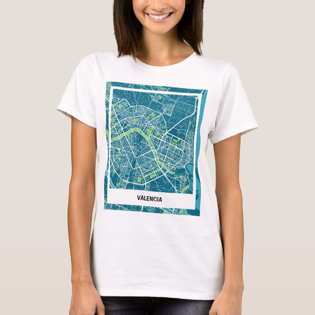 Camiseta mapa minimalista Valencia - Azul-verde (Anverso)