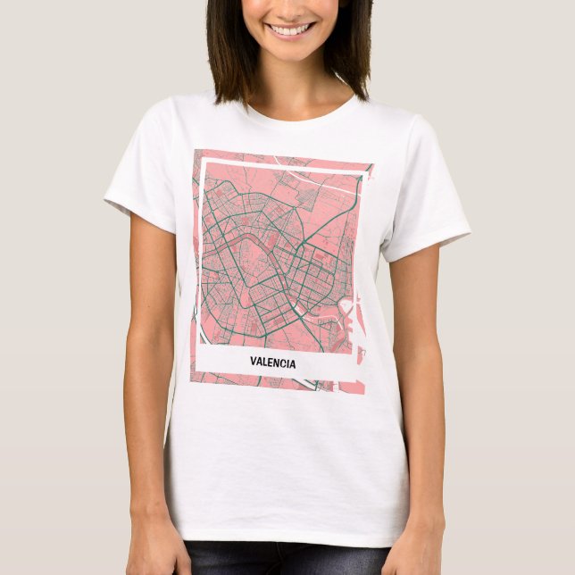 Camiseta mapa minimalista Valencia - Rosa-Verde (Anverso)