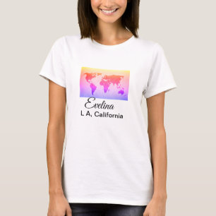Camiseta mapa mundial agregar texto nombre lugar país ciuda