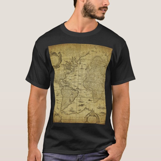 Camiseta Mapa Mundial de 1635: Estilo de la época (Anverso)