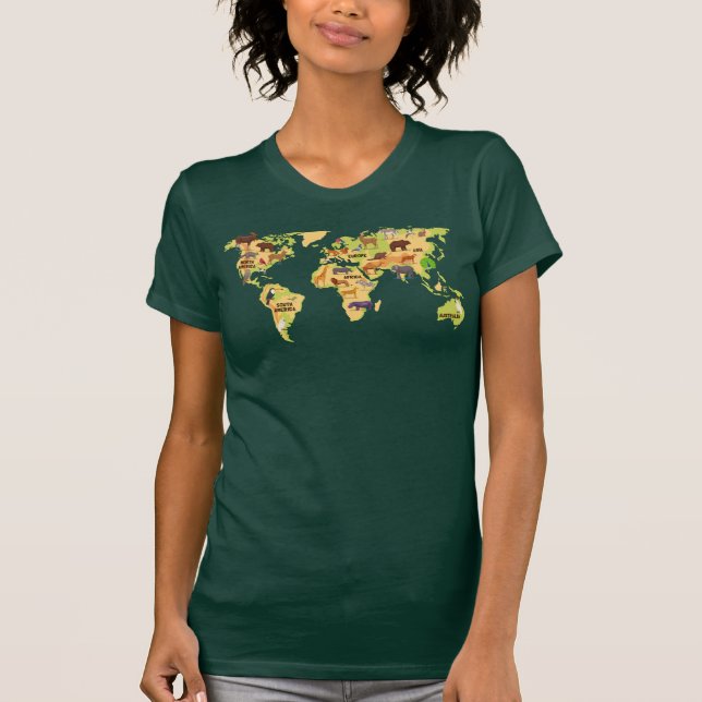 Camiseta Mapa Mundial de Animales (Anverso)