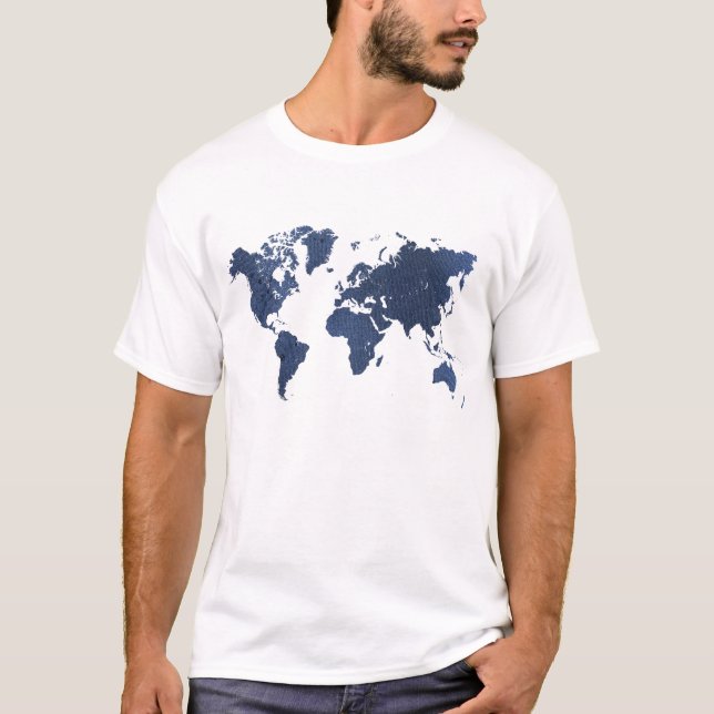 Camiseta Mapa mundial de pintura con spray azul (Anverso)
