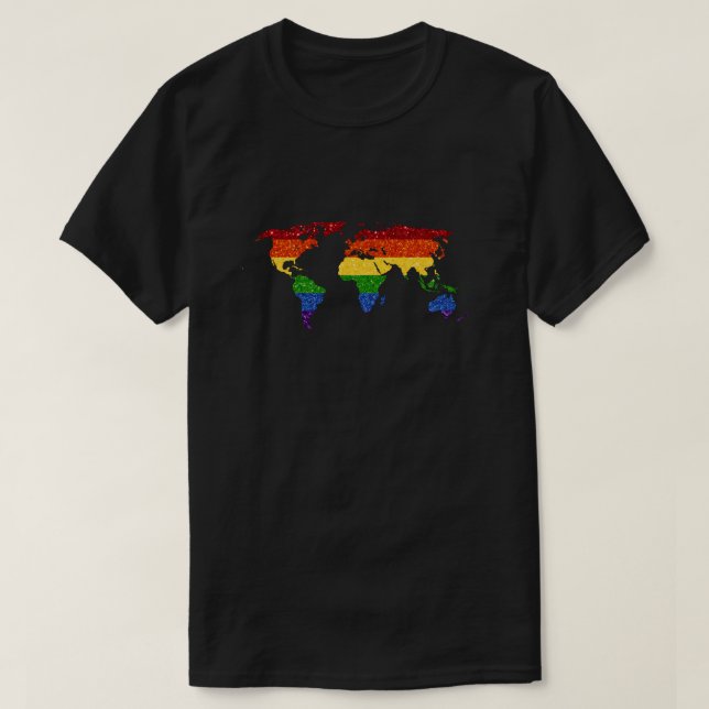 Camiseta Mapa mundial de Purpurinas del Orgullo LGBT (Diseño del anverso)