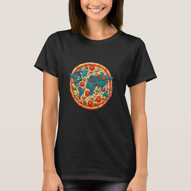 Camiseta Mapa mundial de una deliciosa pizza (Anverso)