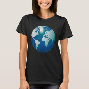 Camiseta Mapa Mundial Globo Planeta Tierra Diseño Azul Blan