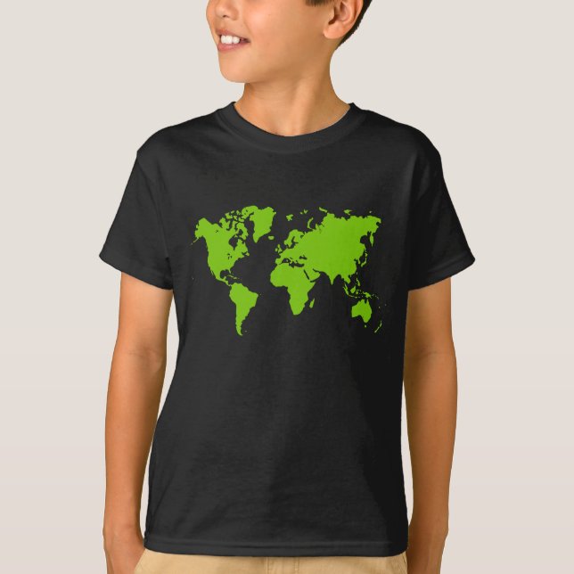 Camiseta Mapa Mundial - Verde marciano (Anverso)