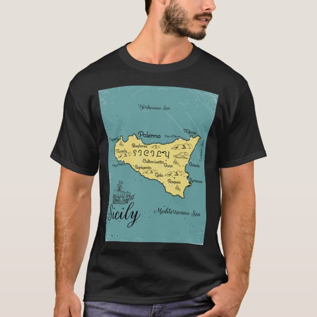 Camiseta Mapa náutico vintage de Sicilia (Anverso)