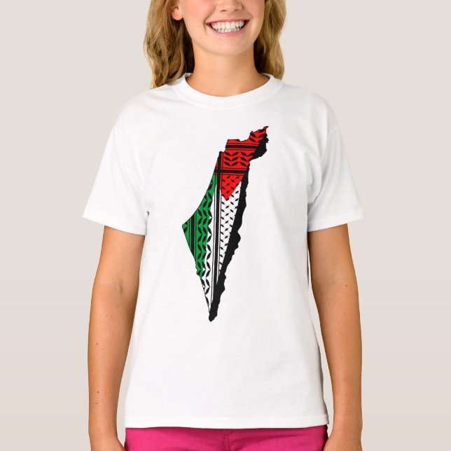 Camiseta Mapa palestino con bandera y patrón de Keffiyeg (Anverso)