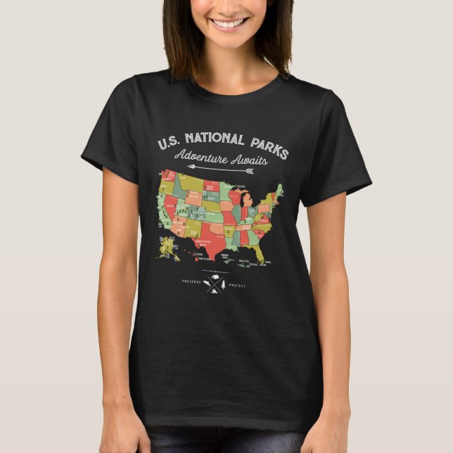 Camiseta Mapa Parques Nacionales Camping Mujeres H (Anverso)
