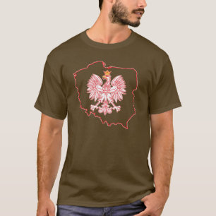 Camiseta Mapa polaco de la frontera roja con águila