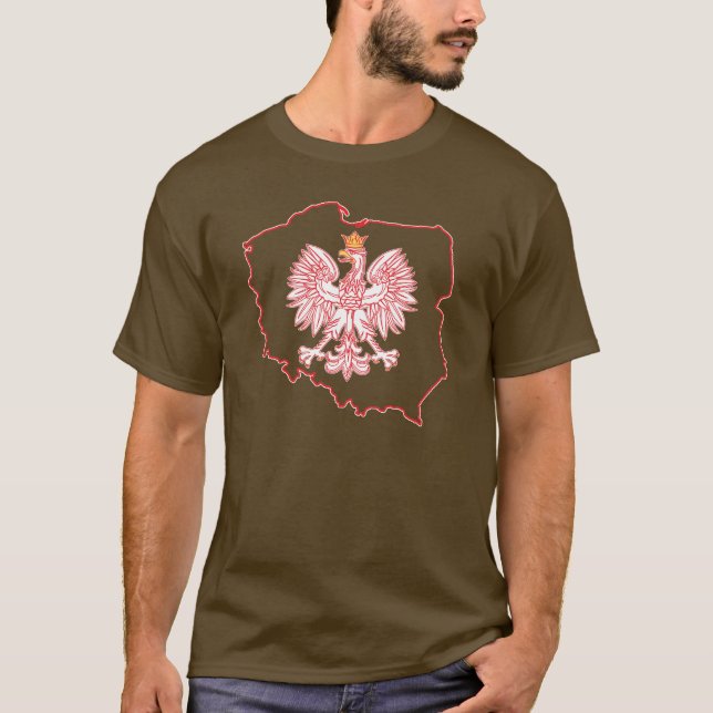 Camiseta Mapa polaco de la frontera roja con águila (Anverso)