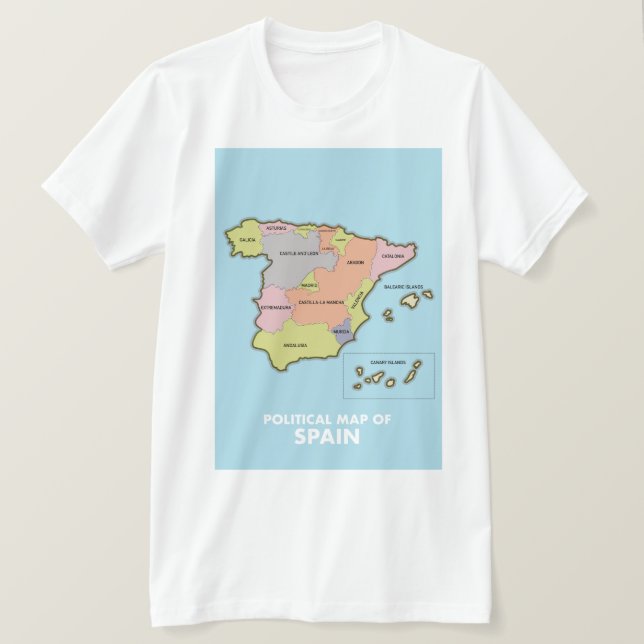 Camiseta Mapa político de España. (Anverso del diseño)