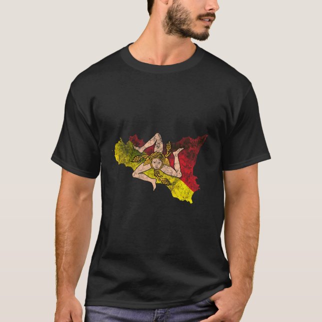 Camiseta Mapa Siciliano Y Recuerdos De Bandera - Sicilia En (Anverso)
