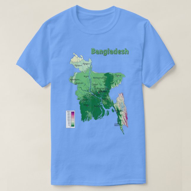 Camiseta Mapa topográfico de Bangladesh, mapa de ayuda, may (Diseño del anverso)
