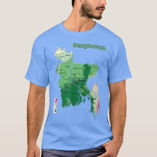 Camiseta Mapa topográfico de Bangladesh, mapa de ayuda, may
