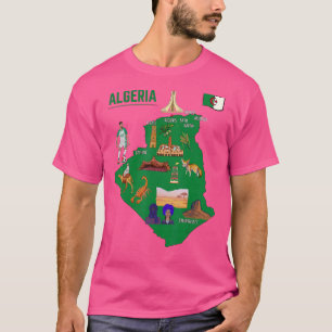 Camiseta Mapa Turístico De Argelia: Símbolos De Bandera De