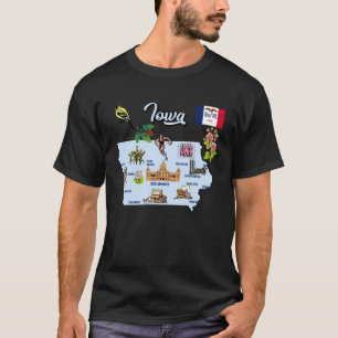 Camiseta mapa turístico del estado de Iowa con lugares embl