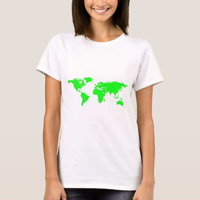 Camiseta Mapa Verde del Mundo Blanco (Anverso)