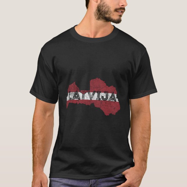 Camiseta Mapa Y Bandera De Letonia En Problemas (Anverso)