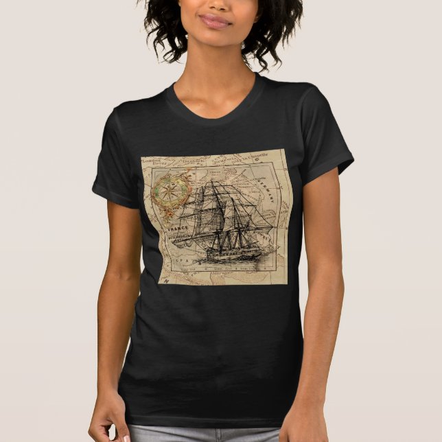 Camiseta Mapa y barco del antiguo general de Francia (Anverso)