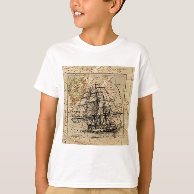 Camiseta Mapa y barco del antiguo general de Francia (Anverso)