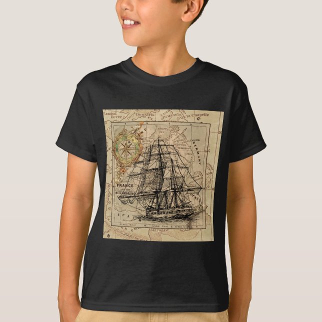 Camiseta Mapa y barco del antiguo general de Francia (Anverso)