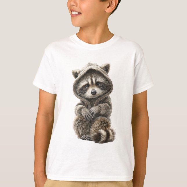 Camiseta Mapache Abrazable con Capucha para Niños (Anverso)