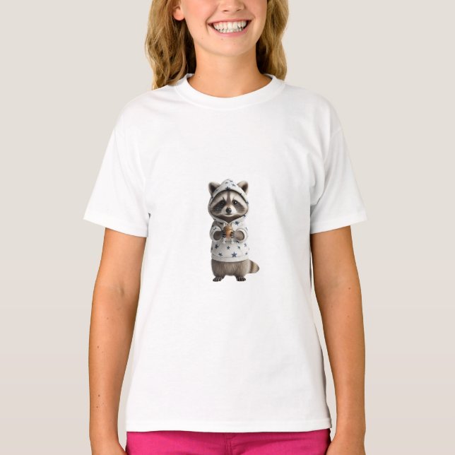 Camiseta Mapache Adorable con Sudadera de Estrellas para Ni (Anverso)