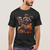 Mapache Adorable Robando Dulces de Halloween – Div