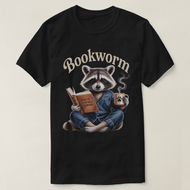 Camiseta Mapache Amante del Libro de Café | Gusano de Libro (Diseño del anverso)
