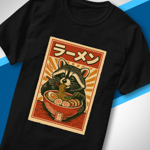 Camiseta Mapache Amante del Ramen Arte Retro de Comida Japo