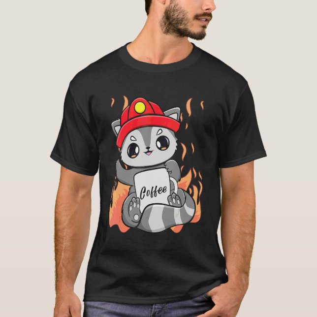 Camiseta Mapache bebe café con cafeína para bombero (Anverso)