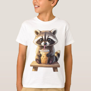 Camiseta Mapache bebiendo café con hielo