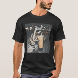 Camiseta Mapache-Bebiendo-Café-Frio