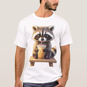 Camiseta Mapache bebiendo café helado
