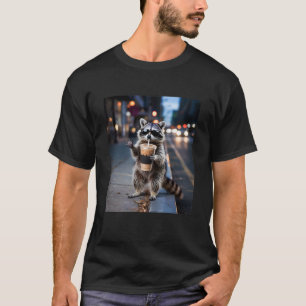 Camiseta Mapache Bebiendo Café Helado Divertido Meme Para H