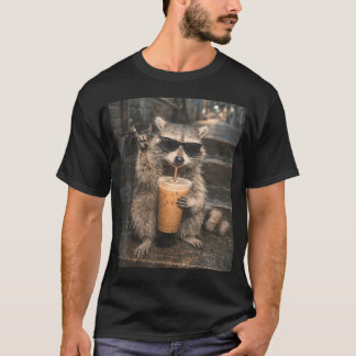 Camiseta Mapache bebiendo café helado Meme divertido animal