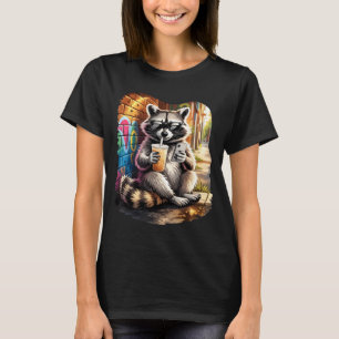 Camiseta Mapache bebiendo café helado meme divertido de ani
