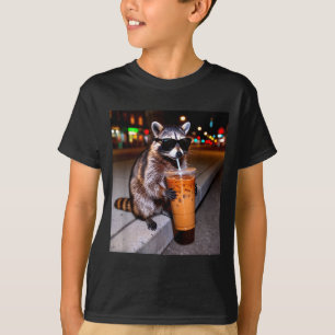 Camiseta Mapache bebiendo café helado meme divertido de ani