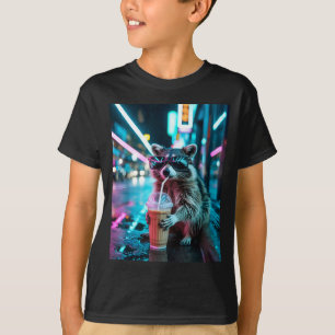 Camiseta Mapache bebiendo café helado meme divertido de ani