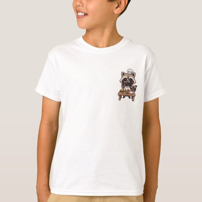 Camiseta Mapache Chef Fotografiando Comida Niños (Anverso)