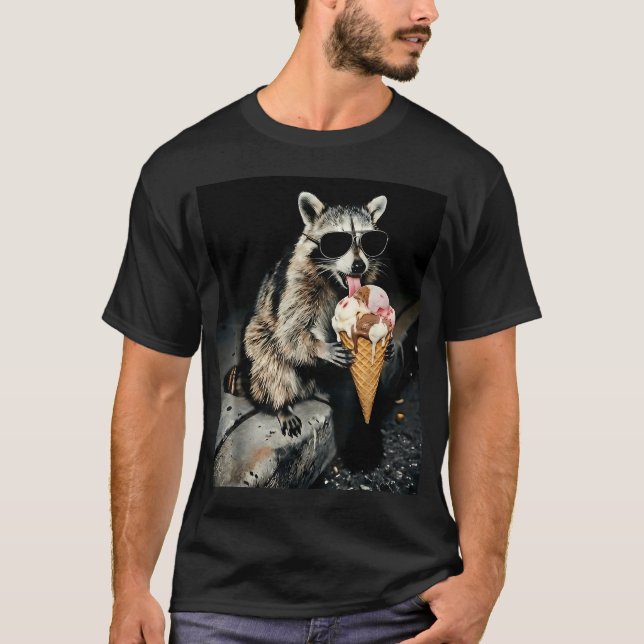 Camiseta Mapache Comiendo Helado Animal Divertido (Anverso)