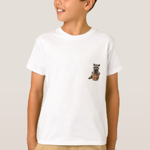 Camiseta Mapache Curioso en un Cubo de Madera para Niños
